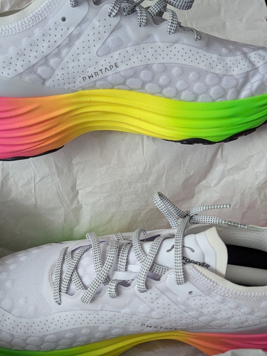 Puma White Athletic Shoe with Neon Green and Pink Gradient Sole 10.5 main image 6